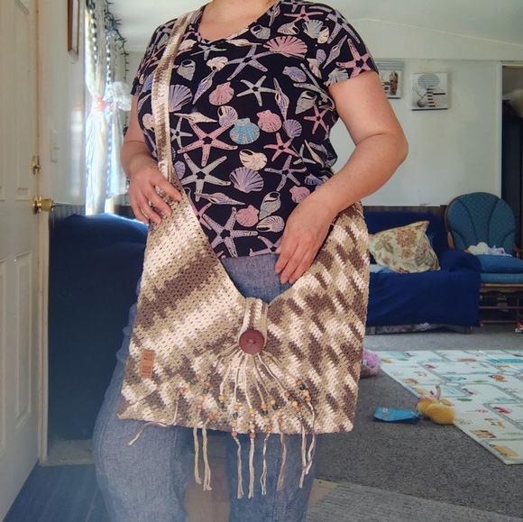 NWOT Handmade Crochet Boho Chic Hippie Crossbody Bag with Fringe Cotton. - Picture 15 of 15